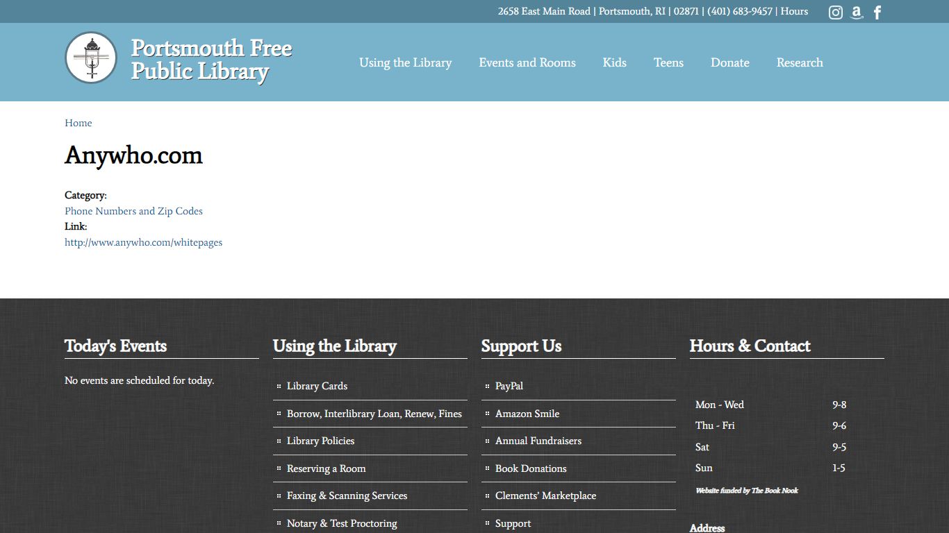 Anywho.com | Portsmouth Free Public Library